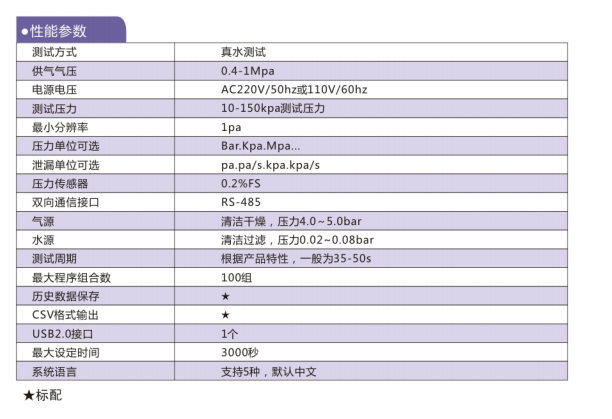 海瑞思真水系列防水檢測(cè)設(shè)備性能參數(shù)